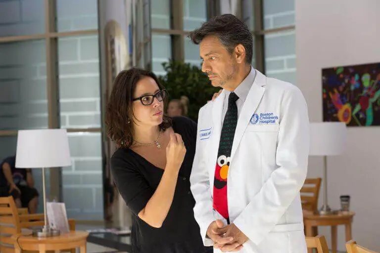 Director Patricia Riggen on set with Eugenio Derbez in 'Miracles From Heaven.'