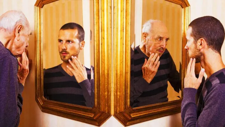 Two actors looking in the mirror thinking about how they can age up or down for a role.