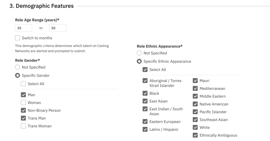 How to set age ranges for your roles on Casting Networks