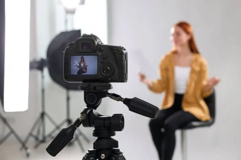 Actress at home filming a self tape audition.