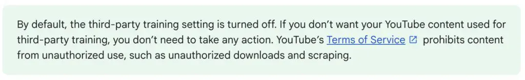 Screenshot of YouTube's AI training policies. 