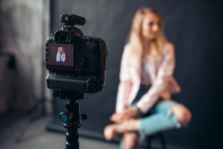 An actress auditioning with her best self-tape setup.