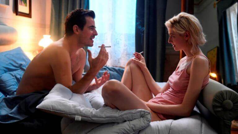 Claes Bang and Elizabeth Debicki in 'The Burnt Orange Heresy.'