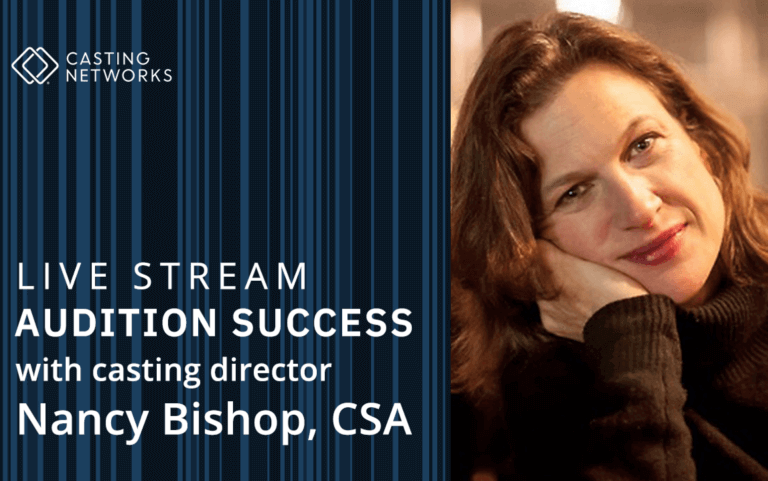 Flyer for Casting Networks' Live Stream with Casting Director Nancy Bishop, CSA