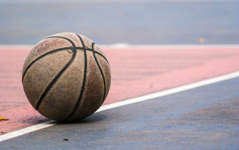 Basketball on the court in the upcoming Netflix feature film Hustle, starring Adam Sandler.