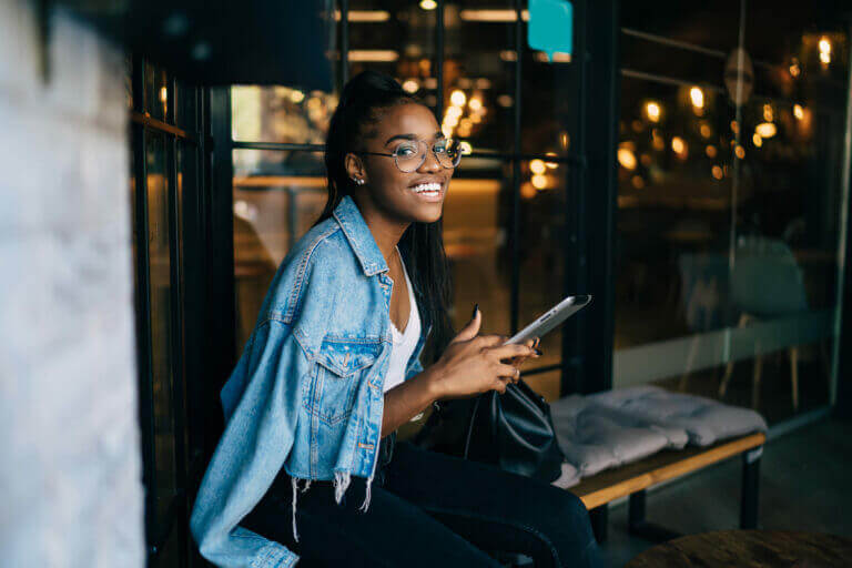 An actress looking up what activities she can do at home this month.