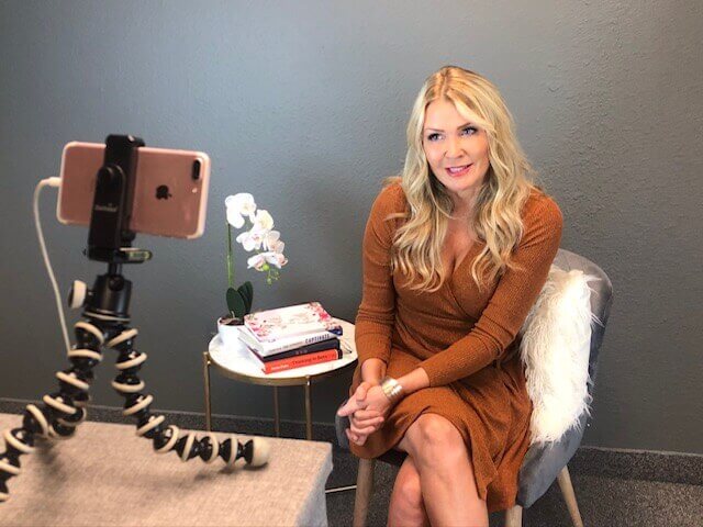 Casting Director Faith Hibbs-Clark practicing her science-based acting technique in front of a mobile phone.