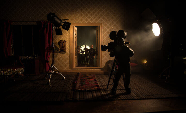 Actors filming a horror movie trying to find out which genre they fit.