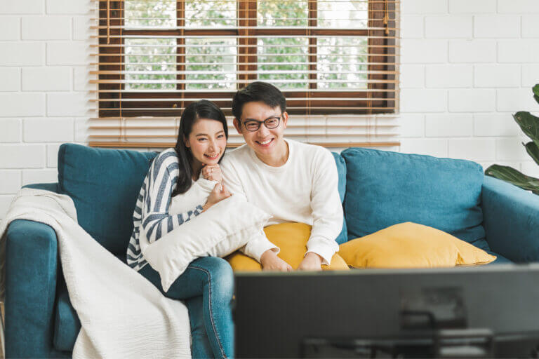 Two actors watching several movies streaming in May.