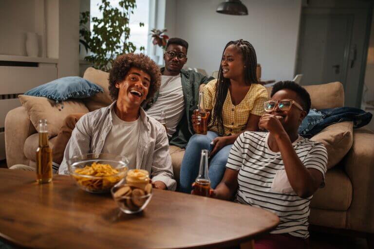 A collection of actor friends watching one of four new movies streaming this month.
