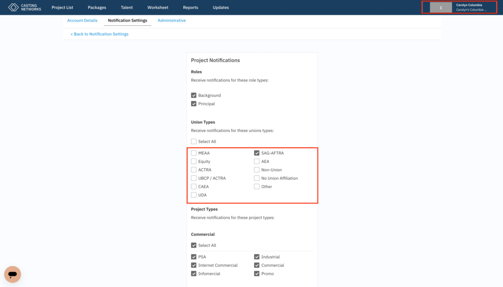 New for Talent Reps: Project Notification Settings