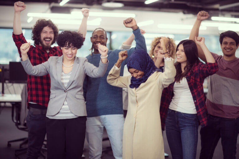 A project creator surrounded by the union actors that she has selected for her project.