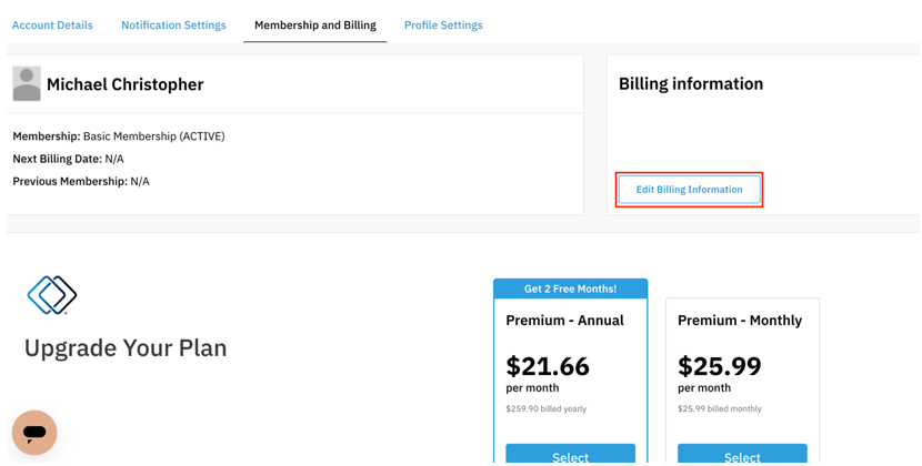 Screenshot of Casting Networks backup payment method feature.