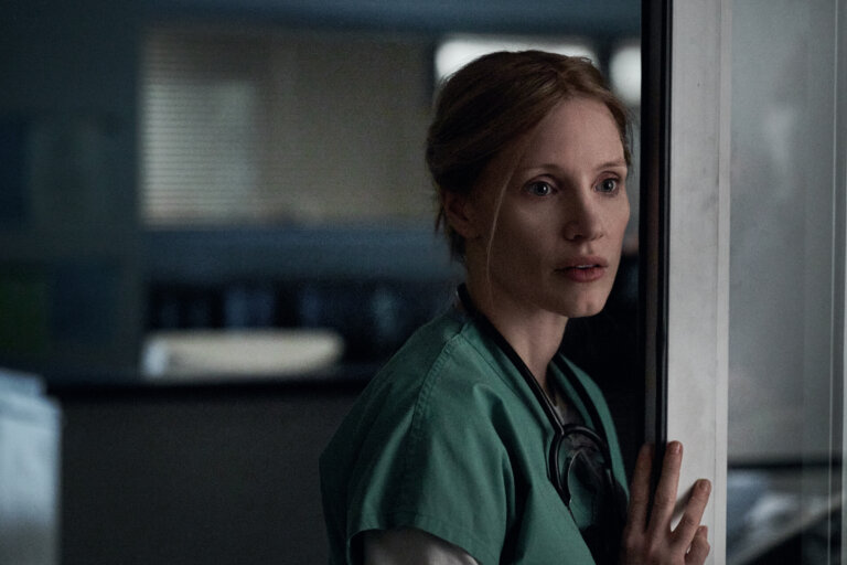 Jessica Chastain as Amy Loughren in Netflix's The Good Nurse.