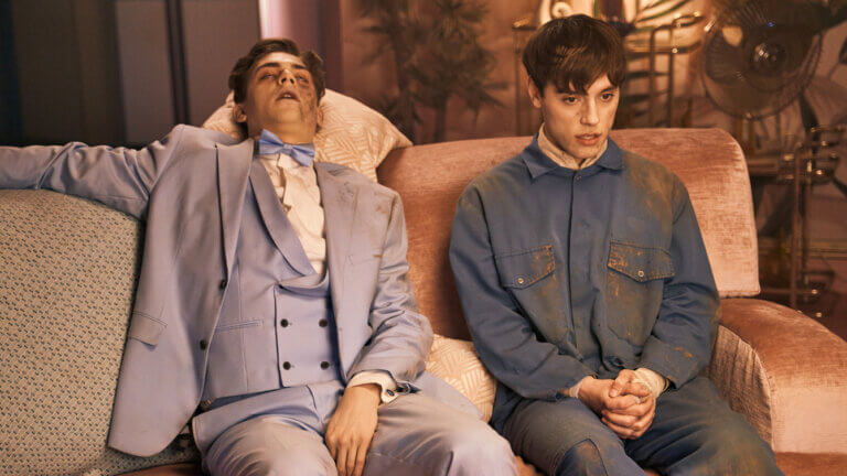 Hero Fiennes Tiffin and Max Harwood in "The Loneliest Boy in the World."