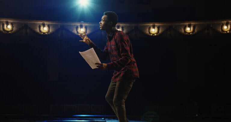 An actor reciting his monologue for his auditions and showcases.