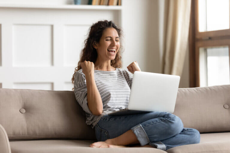 An actress getting the news that she landed an acting gig.