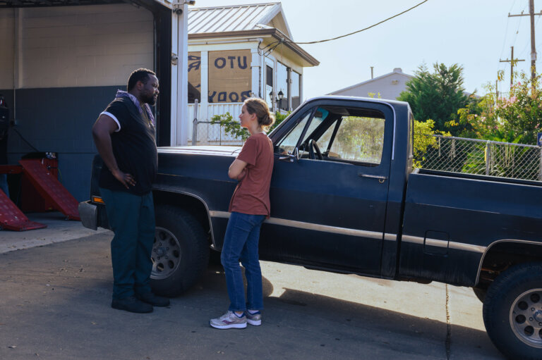 Brian Tyree Henry and Jennifer Lawrence in "Causeway," premiering November 4, 2022 on Apple TV+.