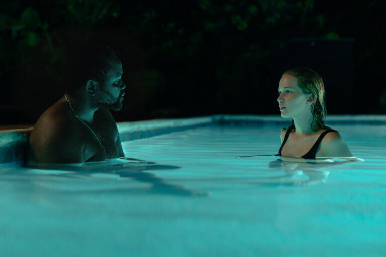 Brian Tyree Henry and Jennifer Lawrence in "Causeway," premiering November 4, 2022 on Apple TV+.