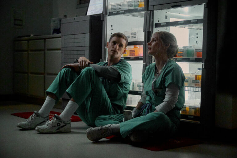 Eddie Redmayne as Charlie Cullen and Jessica Chastain as Amy Loughren in Netflix's "The Good Nurse."