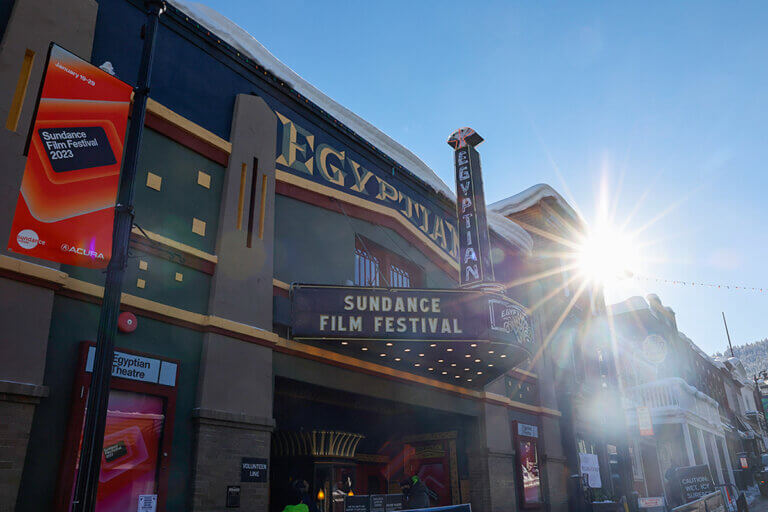 Atmosphere outside of the Egyptian Theatre on Main Street. Photographer: Stephen Speckman