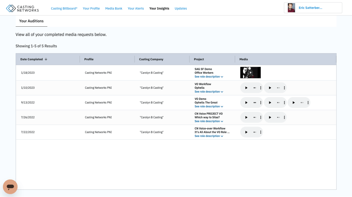 New Feature Keep Track of Your Submissions With "Your Auditions"