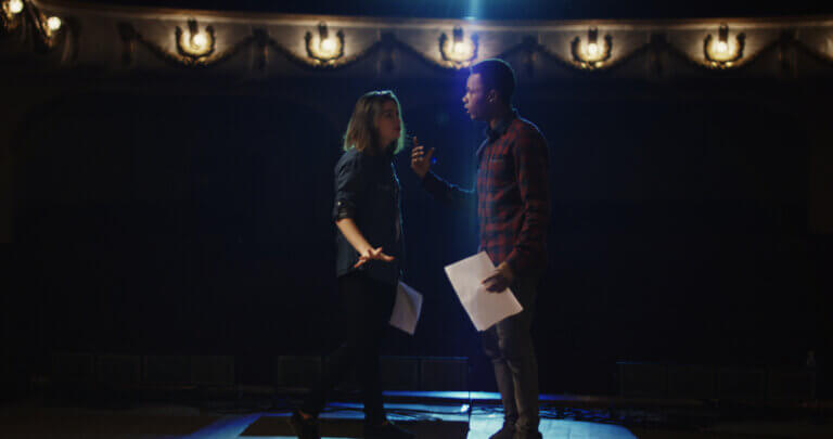 Two actors during rehearsal, both have their own tips for getting ready for rehearsal.