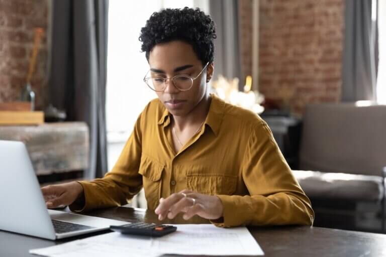 An actor working on her taxes.