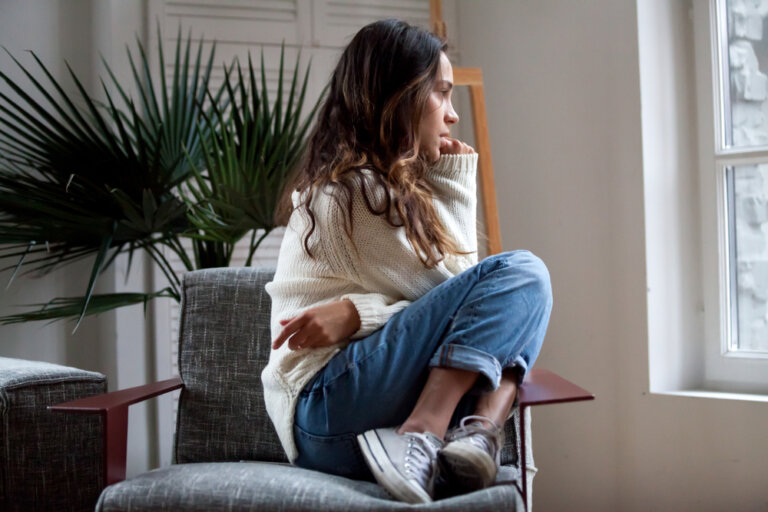An actress at home worrying if her work was good enough.