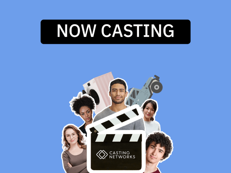 A collage of diverse actors, an animated car and an animated washing machine behind a clapper and under a "Now Casting" sign.