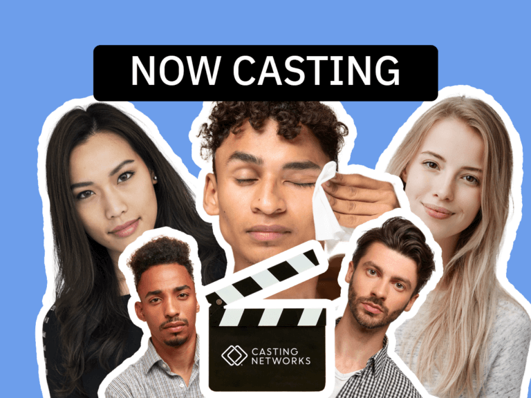 A diverse collage of actors smiling behind a clapper.