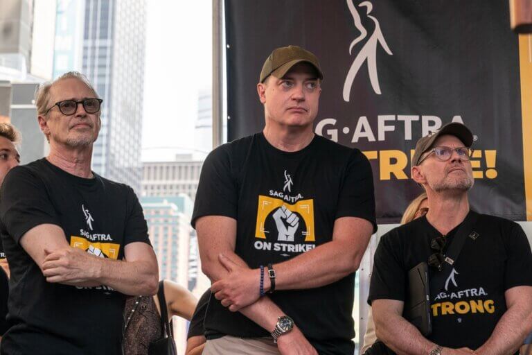 Steve,Buscemi,,Brendan,Fraser,,Christian,Slater in support of the strike.