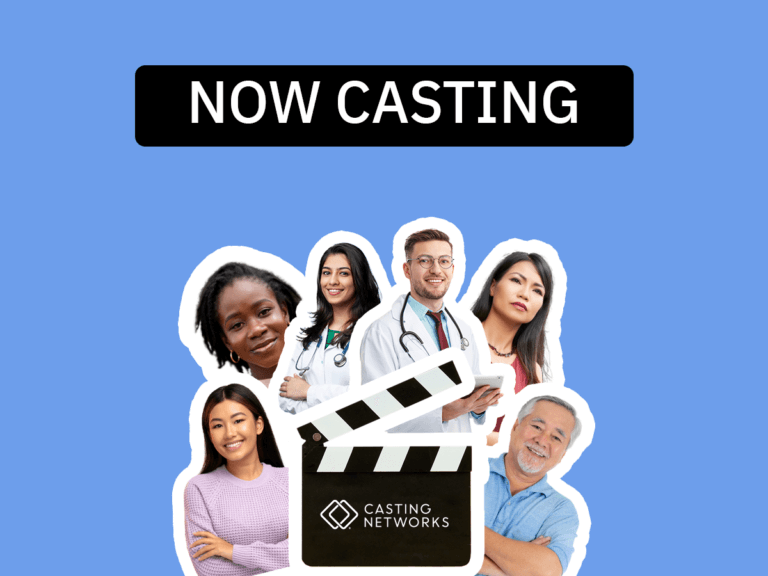 Diverse group of actors dressed as physicians and in everyday clothes arranged in a collage.