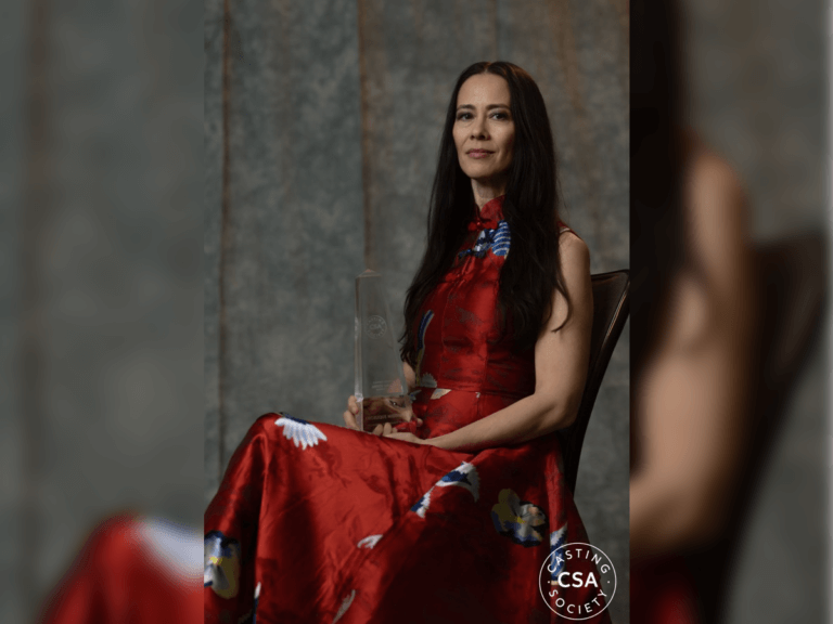 Casting Director Angelique Midthunder in a traditional Native American dress.