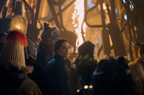Siobhán Cullen outside looking worried during a fire celebration.