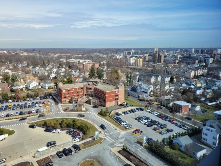 Panorana view of Stamford, Connecticut on a sunny day.