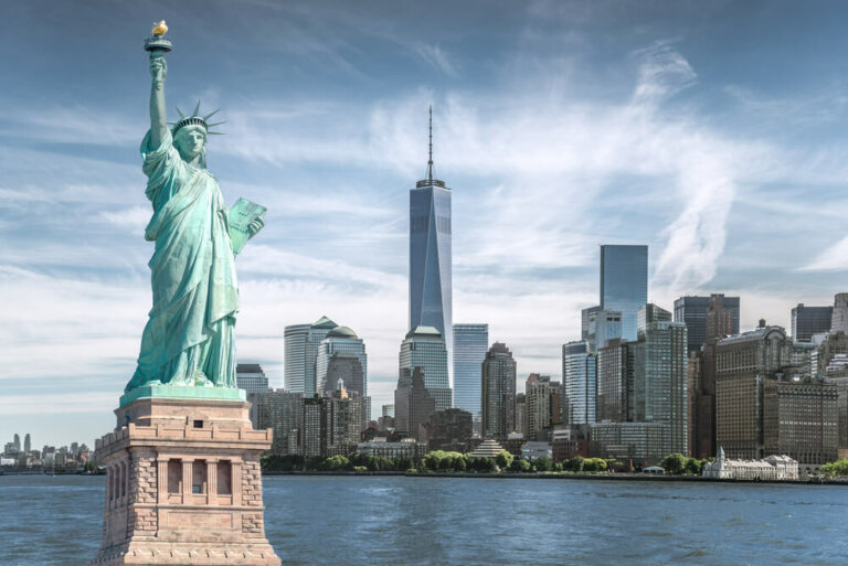 New York City skyline, complete with the Statue of Liberty.