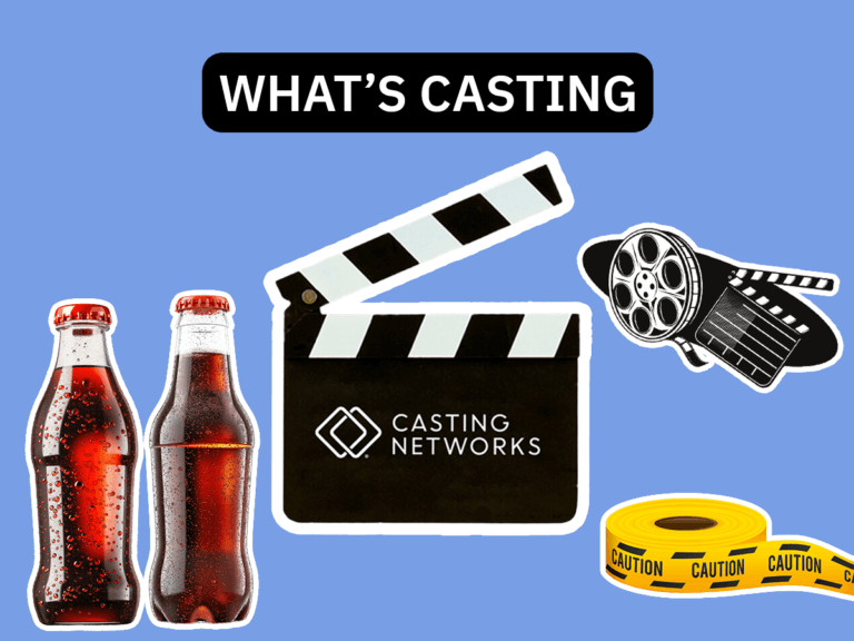 Collage of cola bottles, yellow caution tape and a film projector.