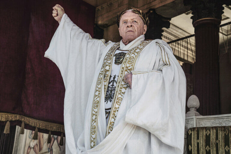 Anthony Hopkins as a Roman emperor in Peacock's 'For Those About to Die.'