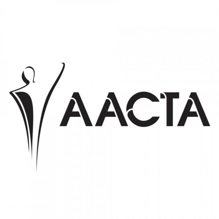 Black and white AACTA logo. Truimphant silhouette of a man next to the letters AACTA.