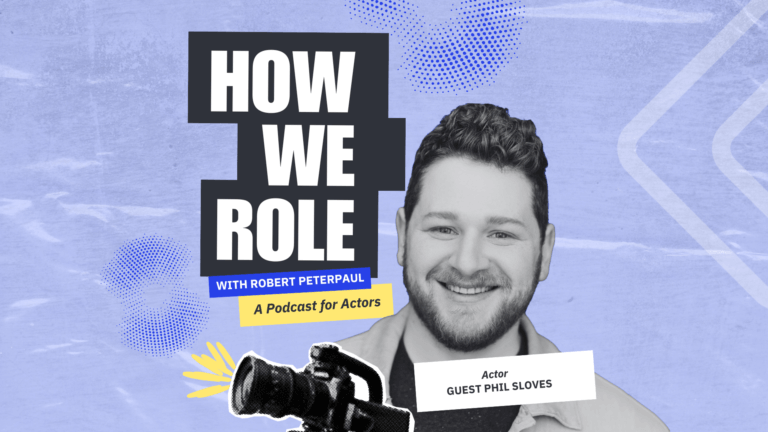 Phil Sloves in a collage with a video camera and the 'How We Role' podcast logo.